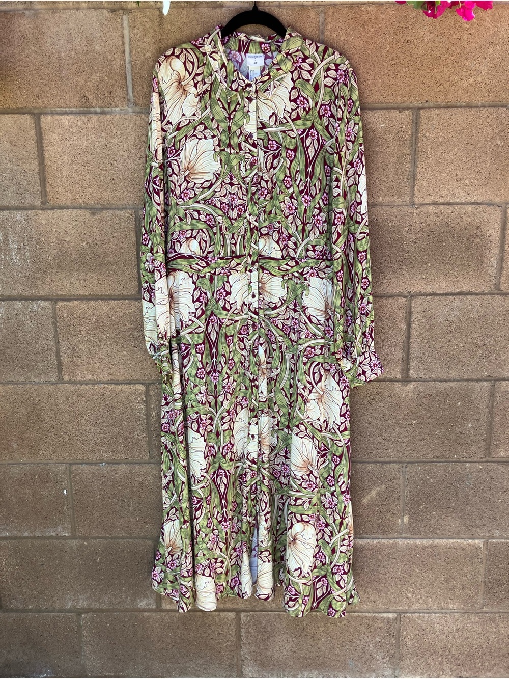 H&M x Morris & Co Floral Vine Print Long Sleeve, Button Down, Maxi Dress